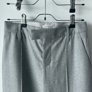 Brunello Cucinelli Virgin Wool Flannel Loose Flared Grey Trousers Monili Small